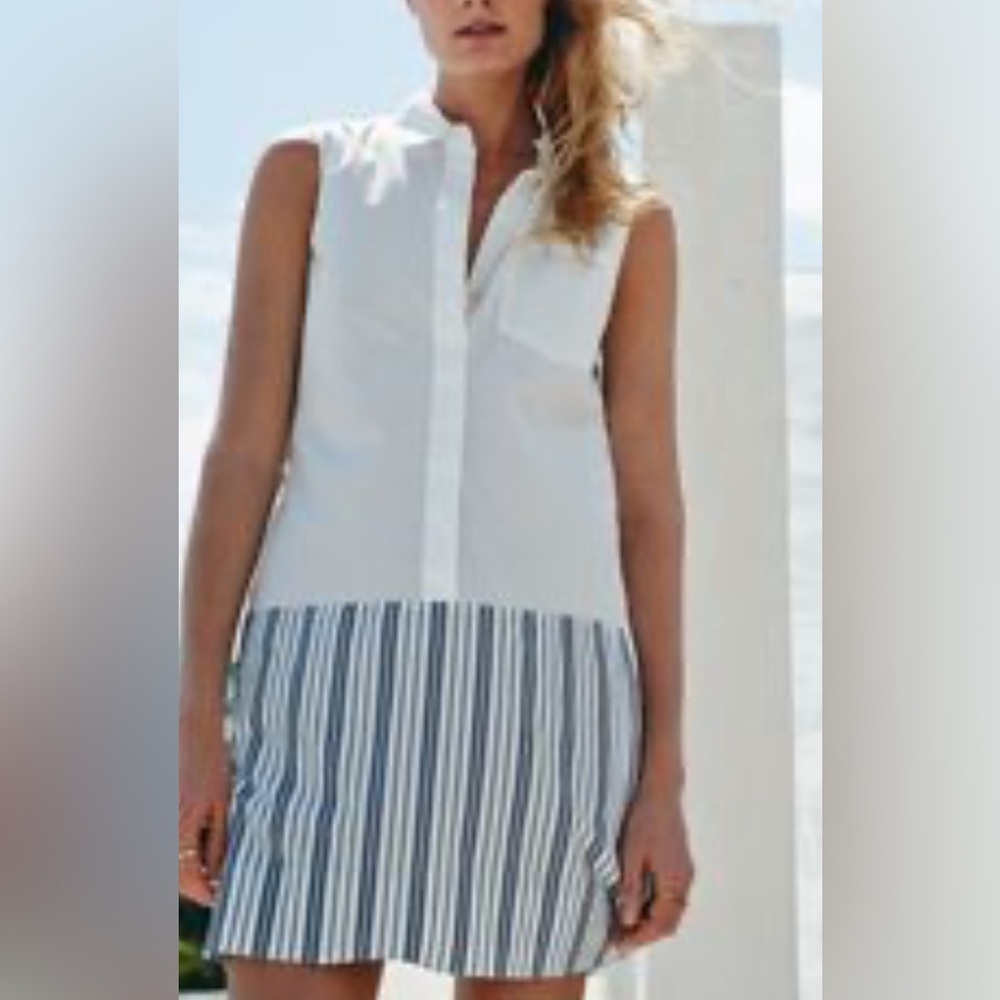 Madewell Cotton White and Blue Striped Sleeveless Blouse